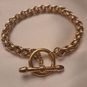 Gold Tone Byzantine Chain Bracelet – Toggle Clasp